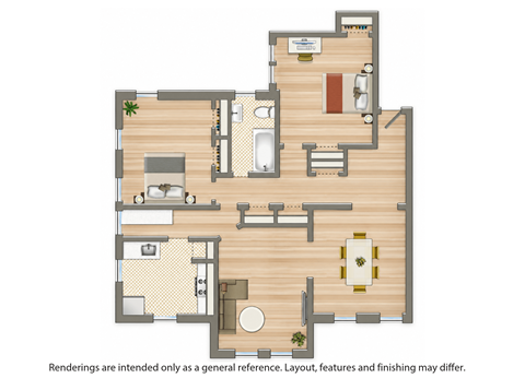 Floor plan for 2 beds, 1 bath, 1040 sqft